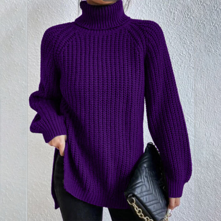 JULIA | Cotton turtleneck sweater with raglan sleeves and split hem