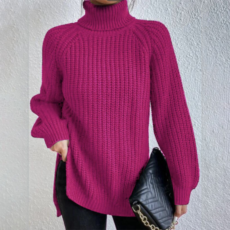 JULIA | Cotton turtleneck sweater with raglan sleeves and split hem