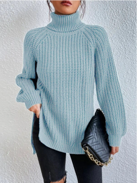 JULIA | Cotton turtleneck sweater with raglan sleeves and split hem